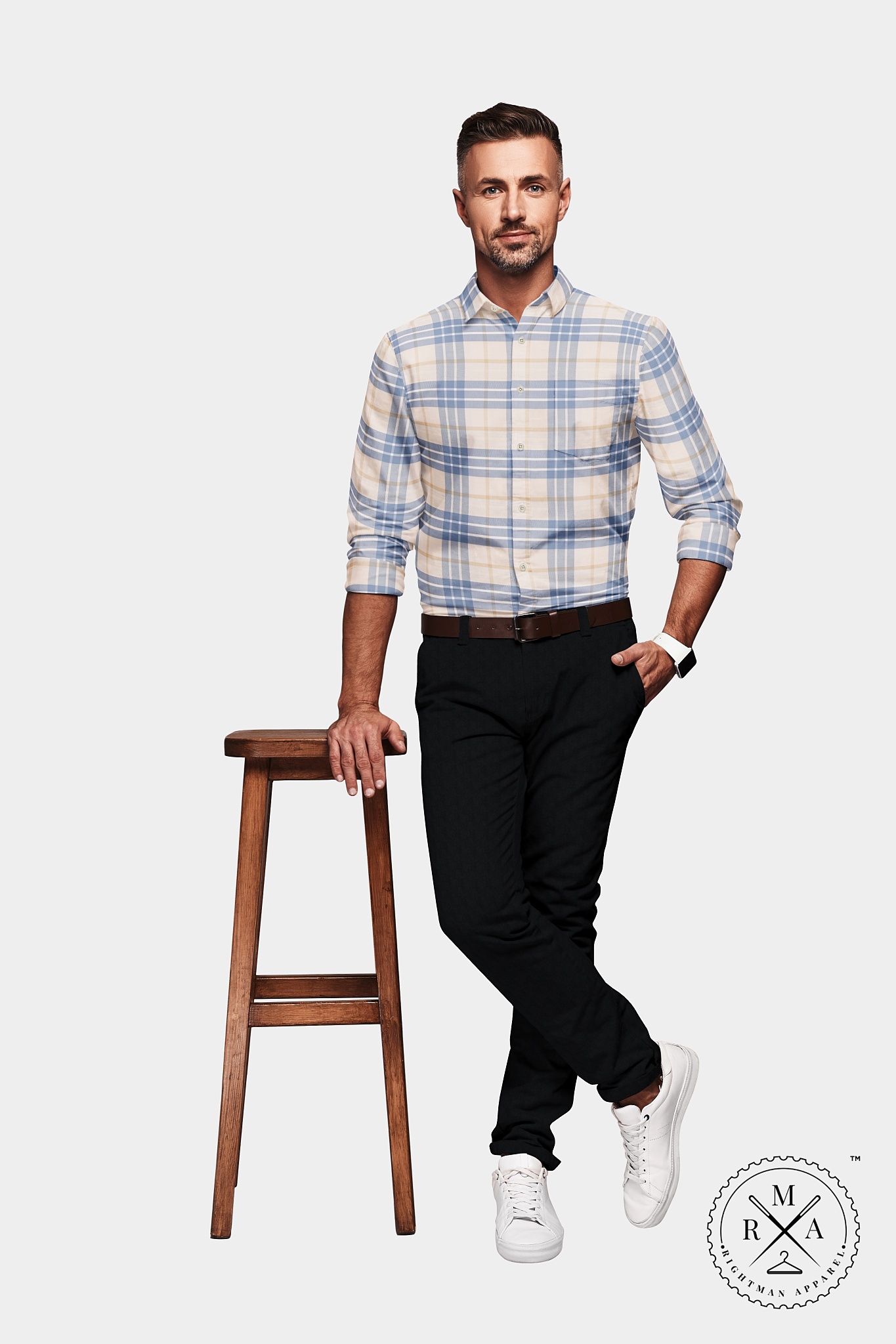 Navy and Cream Grid Cotton Shirt SH215